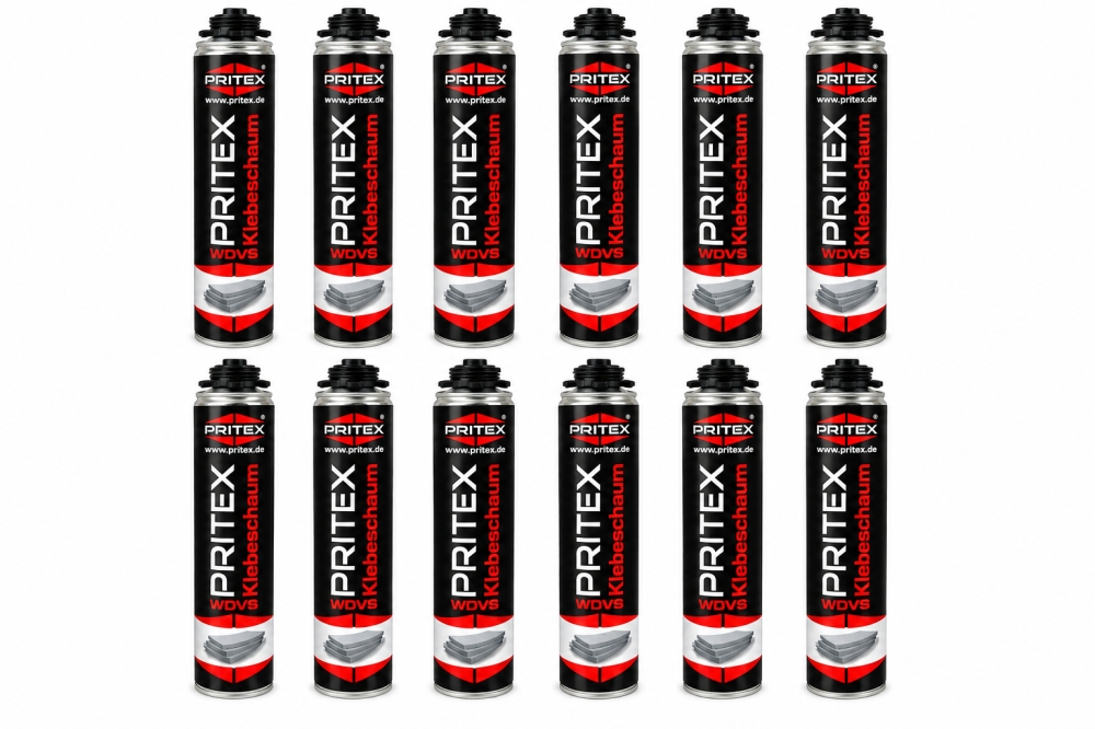 Bild 1 von PRITEX WDVS Klebeschaum B1 750 ml (PU-Pistolenschaum, Dämmstoffkleber) 510033537  / (Art) 12x 750ml