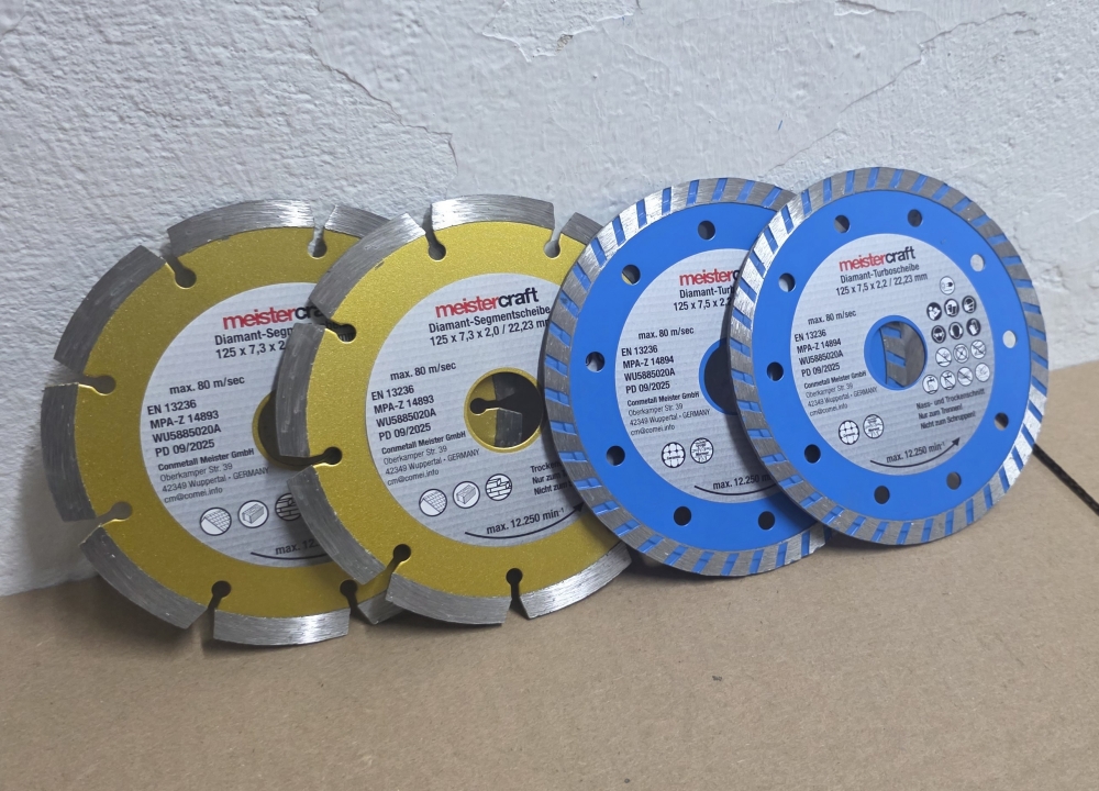 Bild 1 von MEISTERCRAFT Diamant-Trennscheiben-Set (4-teilig, Ø 125 x 22,23 mm, Beton, Fliesen & Granit) 