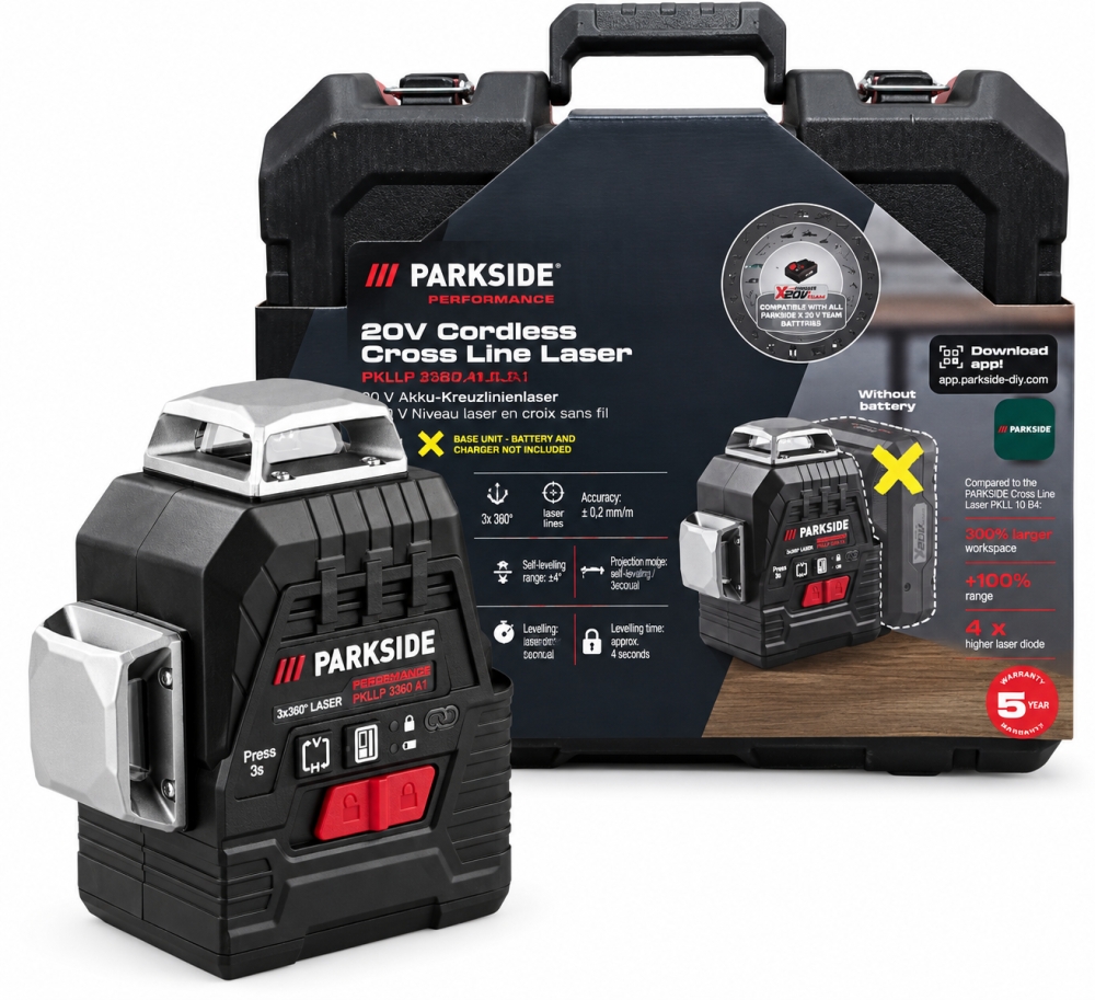 Bild 1 von PARKSIDE PERFORMANCE 20 V Akku-Kreuzlinienlaser 'PKLLP 3360 A1' (3x 360°, grün, selbstnivellierend,