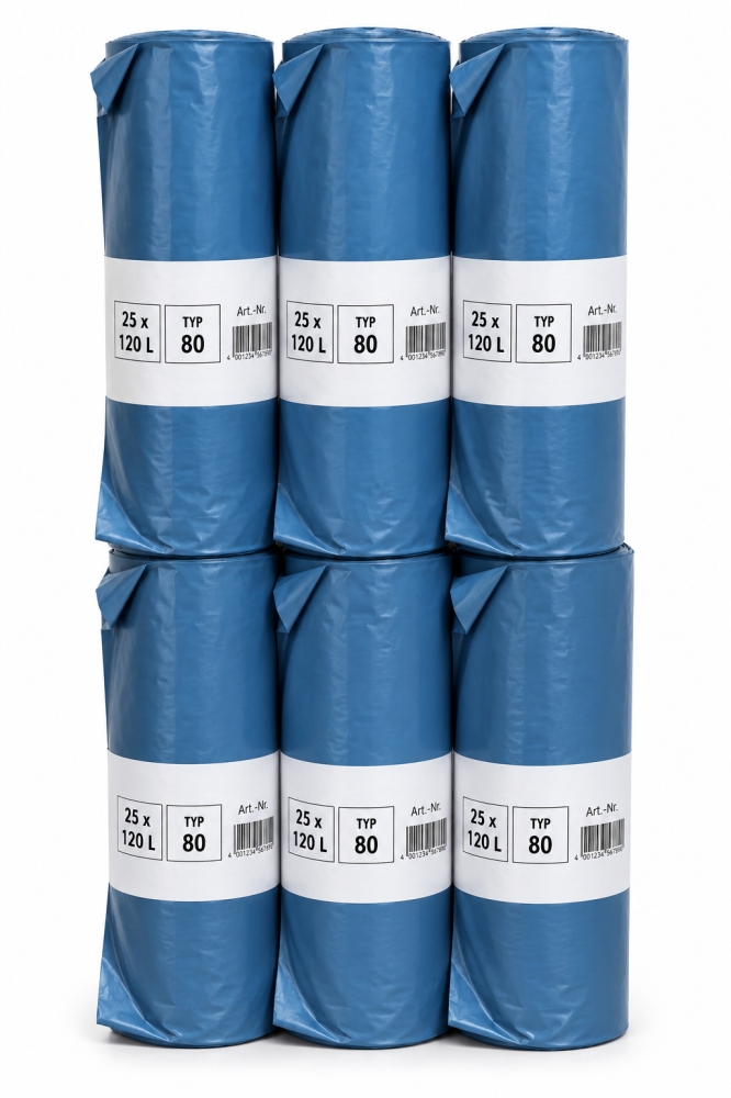 Bild 1 von Profi Müllsäcke 'Ultra Stark' (120L, 80µm, blau)  / (Menge) 6 Rollen (150 Säcke)