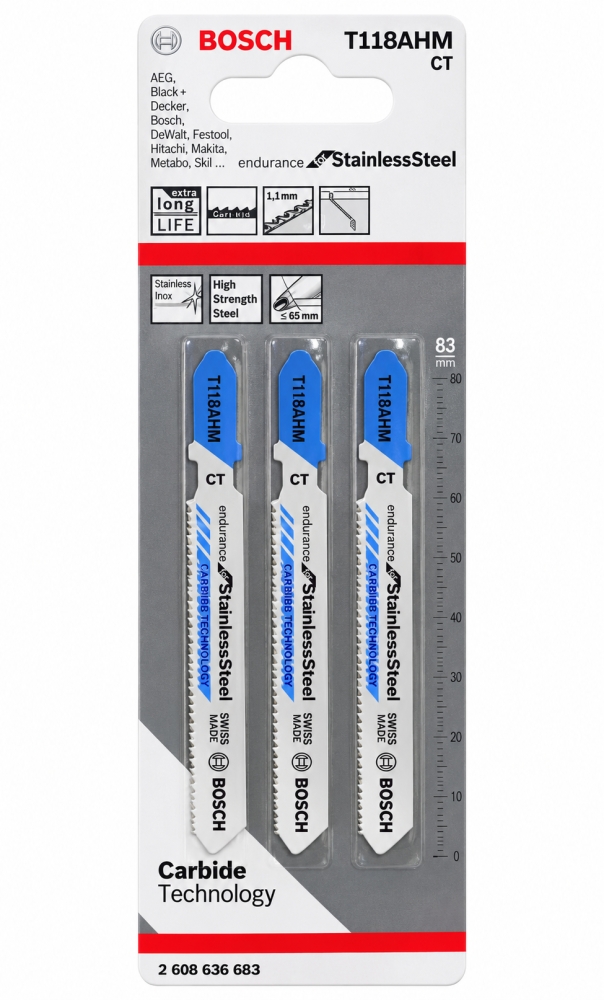 Bild 1 von 3x BOSCH Stichsägeblätter für Edelstahl (T118AHM) 'Endurance for Stainless Steel'
