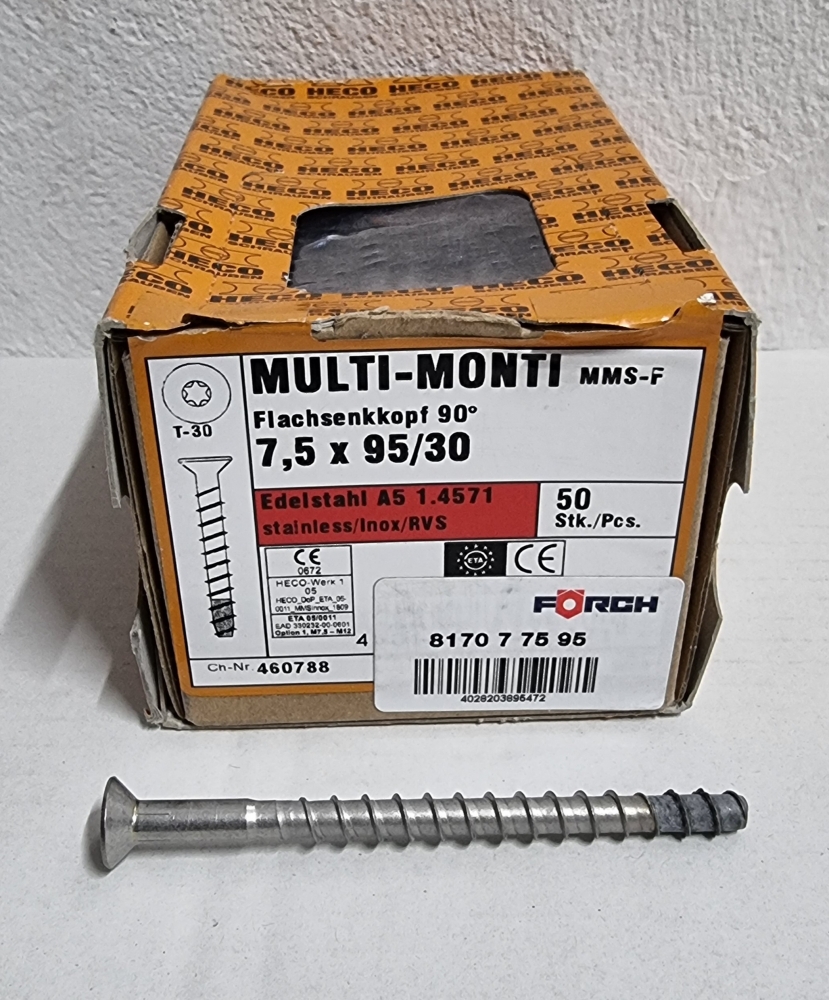 Bild 1 von MULTI-MONTI 50x Betonschraube Ø 7,5 x 95 mm (Edelstahl A5)