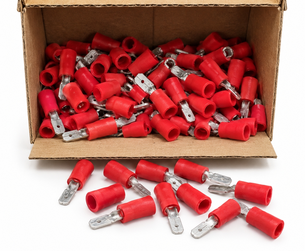 Bild 1 von 500x Flachsteckzunge isoliert rot (2,8mm) Kabelquerschnitt 0,25-1,0mm²