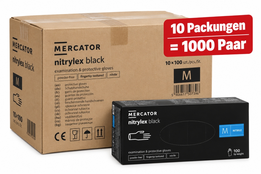 Bild 1 von MERCATOR Nitrilhandschuhe schwarz 'Nitrylex'  / (Gr.) 1000 Paar - Gr. L