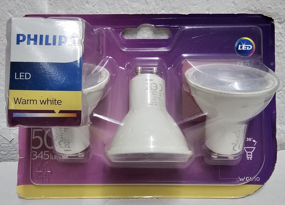 Bild 1 von 3x PHILIPS LED Lampe Reflektor (GU10, 4,7W = 50W, 345lm, 2700K Warmweiß)