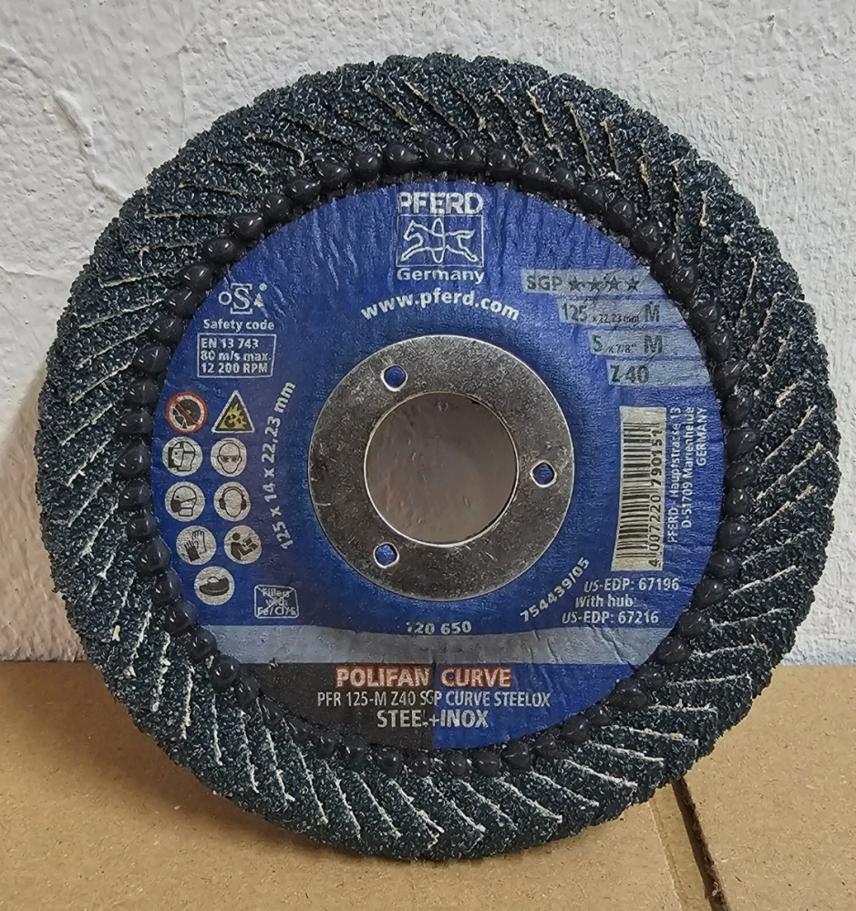 Bild 1 von 1x PFERD Fächerscheibe (Ø 125 x 22,23mm, P40) 'Polifan Curve'