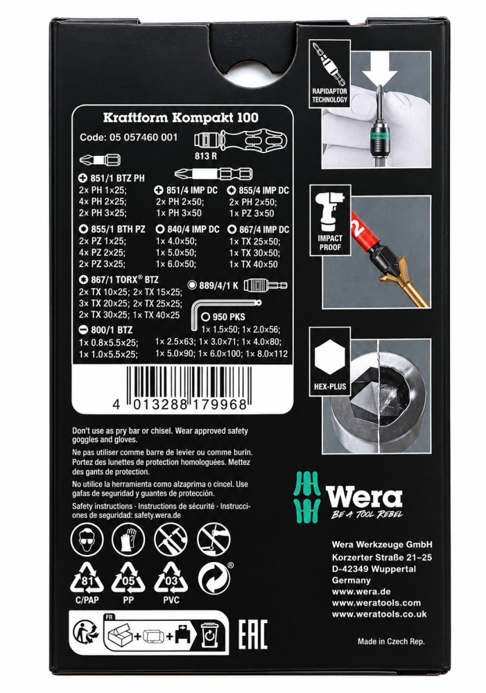 Bild 1 von WERA Bit-Satz 'Kraftform Kompakt 100' mit Schraubendreher und Tasche (52-teilig) 05057460001