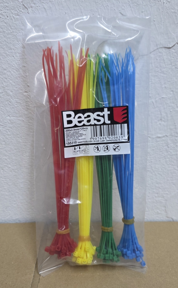 Bild 1 von BEAST Kabelbinder Sortiment bunt (120 Stück, Ø 2,5 x 200mm)
