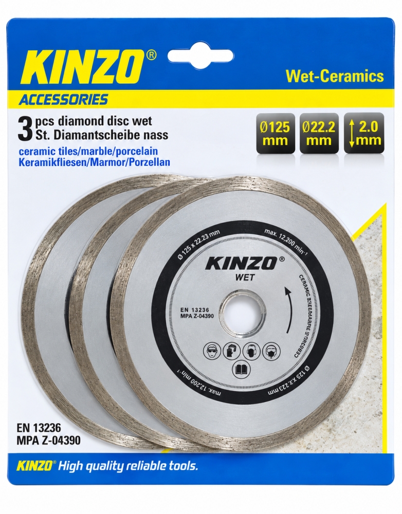 Bild 1 von 3x KINZO Diamanttrennscheibe 'Nass Keramikfliesen' (Ø 125 x 22,23 x 2,0mm)