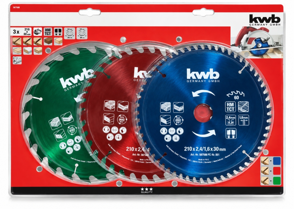Bild 1 von KWB Kreissägeblatt Set 3-teilig (Ø 210 x 30mm) 24 + 36 + 60Z