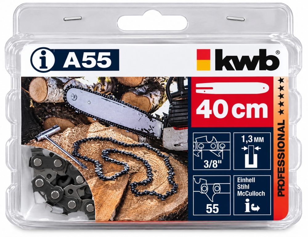 Bild 1 von KWB Sägekette (40cm 3/8" 1,3mm 55 Zähne) 'A55'