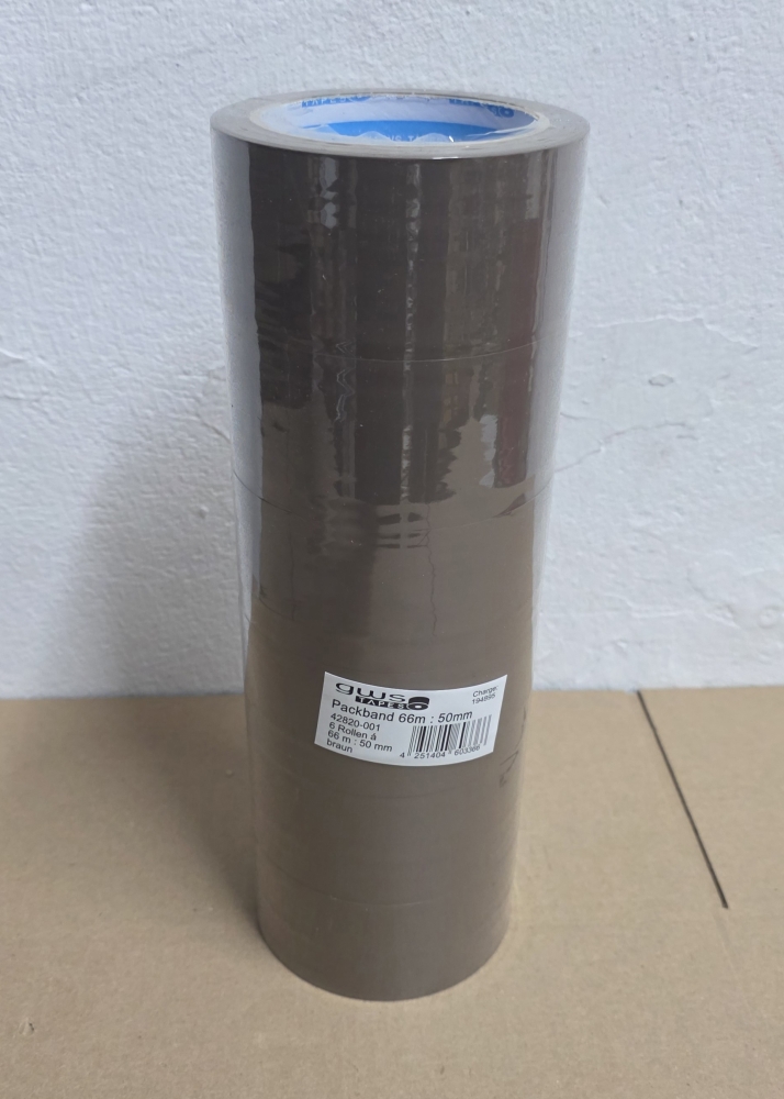 Bild 1 von 6x GWS Packband PP (66m x 50mm, braun, leise abrollend)