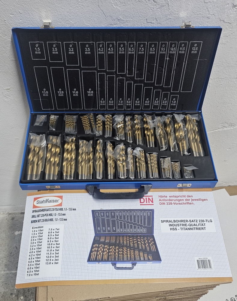 Bild 1 von STAHLKAISER Metallbohrer Satz HSS-TiN DIN 338 (230-teilig, Ø 1,0-13,0mm)